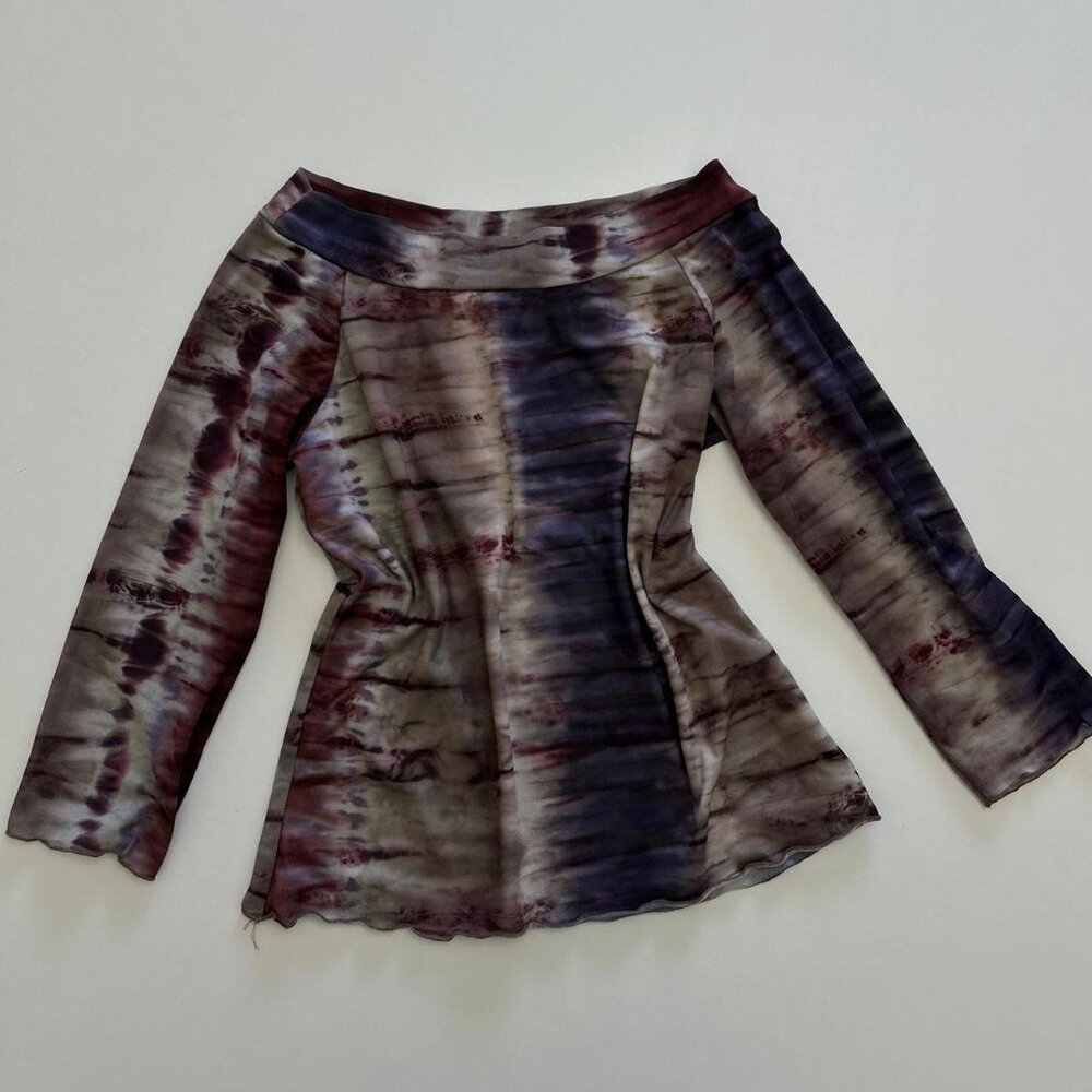 Vintage Y2K Mesh double layer Tie dye 90s off the shoulder  Medium Long Sleeve